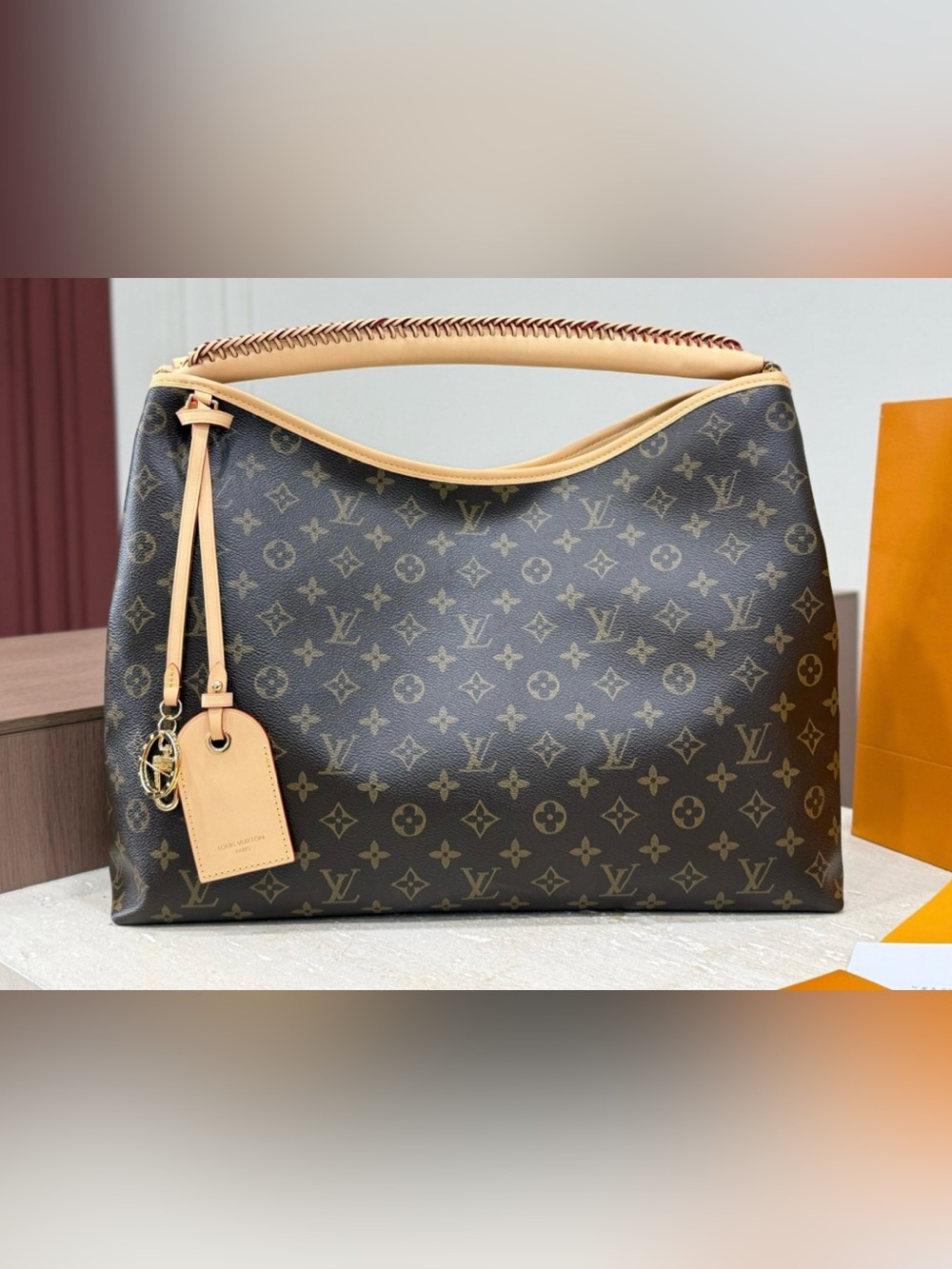 Monogram Canvas Hobo Bag in Brown/Beige